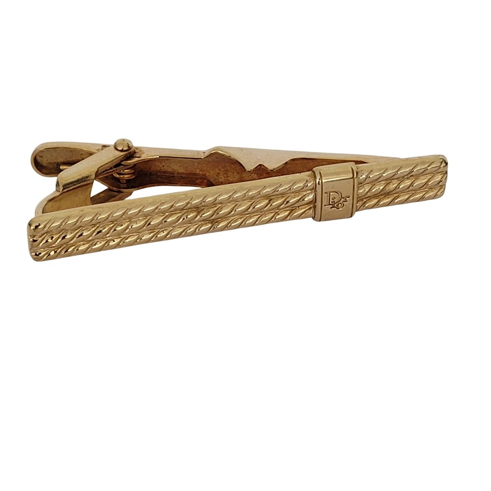Christian Dior Vintage Gold Tone Rope Twist Tie Clip CD Logo Germany Hallmarked